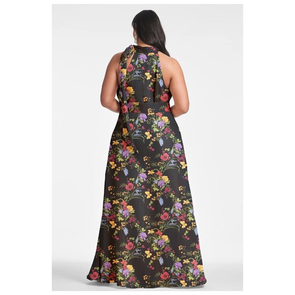 Sachin & Babi | Chiffon Halter Neck Kayla Gown in Noir Wildflower | NWT - Picture 5 of 10